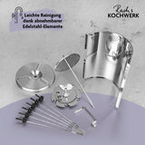 Rachs KOCHWERK Dönergrill - Schwarz zerlegte Edelstahlteile für einfache Reinigung und vielseitigen Grillgenuss.