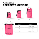 Where Tomorrow Dry Bag 10L - Style 01 - Pink, wasserdichter Outdoor-Rucksack mit robustem Rolltop-Verschluss und verstellbarem Schultergurt.