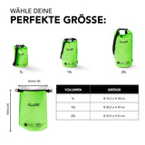 Where Tomorrow Dry Bag 5L - Grün, wasserdichter, robuster Outdoor-Rucksack mit UV-Schutz und verstellbarem Schultergurt.