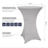 LUMALAND Stehtischhusse Ø 80-85 cm silbergrau, schmutzabweisend, waschbar, stretch Polyester-Elasthan, ideal für Events und Catering, 10er-Set