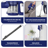 CLEANmaxx Akku-Zyklon-Staubsauger blau/silber mit 800 ml Staubbehälter, Teleskoprohr bis 80 cm und praktischem Wandhalterungssystem.