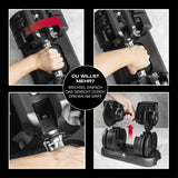 FitEngine verstellbare Kurzhantel 3-22,7 kg mit einfachem Einstellmechanismus und platzsparendem Design für vielseitiges Training.