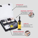 EASYmaxx PVC- & Vinyl-Reparaturset - 19-tlg. mit 11 Wachsfarben, kabellosem Gerät und Aufbewahrungskoffer für Kunststoffreparaturen.