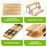 EASYmaxx Bierzeltgarnitur Set 170 cm mit 2 Bänken, 1 Tisch, wetterfest, klappbar, Fichtenholzplatten, holzfarben/schwarz