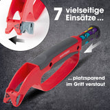 EASYmaxx Klingenschärfer und Schärfeinsätze mit 7 vielseitigen Einsätzen, platzsparend im Griff verstaut für Messer und Werkzeuge.