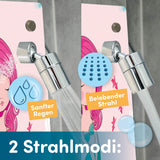 fredis Kinderdusche Meerjungfrau mit zwei Strahlmodi für sanften Regen und belebenden Strahl, spielerisch duschen lernen.