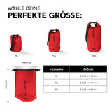 Where Tomorrow Dry Bag 10L - Style 02 - Rot, wasserdichter Outdoor-Rucksack mit Rolltop, verstellbarem Gurt und robustem Material.