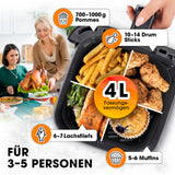 GOURMETmaxx Heißluftfritteuse 4 L – 3 in 1: Heißluftofen, Grill & Fritteuse für 3-5 Personen, vielseitig und fettarm.