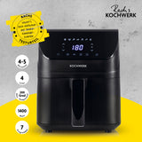 Rachs KOCHWERK Heißluft-Fritteuse Digital 4l schwarz matt mit Erinnerungsfunktion, 7 Programmen und 1400 Watt Leistung.