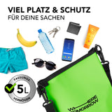 Where Tomorrow Dry Bag 5L - Style 01 - Grün, wasserdichter Rucksack mit 5L Fassungsvermögen für Outdoor-Abenteuer.