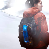 #DoYourFitness Wasserflasche/Trinkflasche für Fruchtschorlen 700 ml Türkis am Rucksack beim Wandern im Schnee getragen