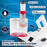 CLEANmaxx Milbensauger Rotation mit 3-Stufen Zyklon-Filtersystem, HEPA-Filter und 300 ml Staubbehälter, weiß/rot.