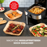 GOURMETmaxx Backpapierschalen für Heißluftfritteusen (5–6 l) schützen vor Fett, sind hitzebeständig und antihaftbeschichtet.