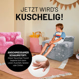 LUMALAND Sessel „Glow in the Dark“ - Kids Size - Sternen-Design - Bezug soft & waschbar - Pink, kuschelig und leuchtend im Dunkeln.