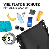 Where Tomorrow Dry Bag 5L - Style 02 - Schwarz, wasserdichter, robuster Outdoor-Rucksack mit viel Platz für Wertsachen und Zubehör.
