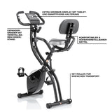 FitEngine Heimtrainer mit Expanderbändern - schwarz, höhenverstellbarer Sattel, großes Display, Pulssensoren, Transportrollen, komfortabel und vielseitig.