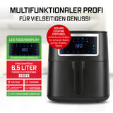 GOURMETmaxx Heißluftfritteuse 6,5 l mit Touchscreen, 11 Programmen, Timer, 9 Funktionen und secure cook Features.