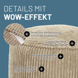 LUMALAND Sitzsack Pouf Cord - Beige mit verdecktem Reißverschluss, extrastarken Nähten und abnehmbarem, weichem Cord-Bezug.