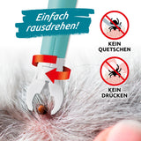 tickSAFE Zeckengreifer mit rotierendem Greiferkopf zur Anwendung am Tier entfernt Zecken schonend ohne Quetschen, Ziehen oder Drücken durch einfaches Rausdrehen