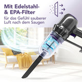 CLEANmaxx Akku-Staubsauger 2in1 mit Edelstahl- und EPA-Filter für saubere Luft beim kabellosen Saugen.