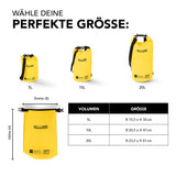 Where Tomorrow Dry Bag 20L - Style 01 - Gelb wasserdichter Outdoor-Rucksack mit verstellbarem Schultergurt und robustem Rolltop-Verschluss.