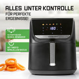 GOURMETmaxx AirGenius Heißluftfritteuse, 7,5 l mit Farb-Touchdisplay, Shake-Reminder und 7 Programmen für fettarmes Frittieren.