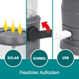 EASYmaxx Akku-Lampe mit Radio mit Solar, Kurbel und USB flexibel aufladbar, 5 LEDs, FM-Radio, beweglicher Griff zum Aufhängen.