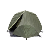 Where Tomorrow 2-Personen-Kompakt-Zelt Pop Up Wurfzelt Trekkingzelt 245x160x95 cm Grün in aufgestellter Position vor weißem Hintergrund