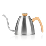 POUR OVER Wasserkessel mit Thermometer, Edelstahl und Buchenholzgriff, schmaler Schwanenhals, 0,9 l, für alle Herdarten.