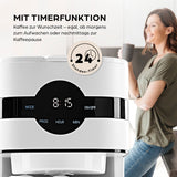 Barista Filterkaffeemaschine Touch Iso mit Isolierkanne zeigt Timerfunktion und LED-Touchdisplay, 24-Stunden-Weckfunktion für frischen Kaffee.
