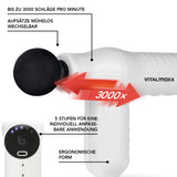 VITALmaxx Mini Massage Gun Smart Grip - Weiß mit 5 Stufen, ergonomischer Form und bis zu 3000 Schläge pro Minute.