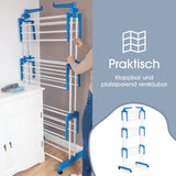 CLEAN Edition Klappbarer Wäscheständer mit 3 Etagen, weiß/blau, platzsparend, klappbar, 24 Aluminiumstangen, 4 Rollen mit Bremsen.