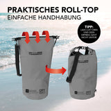Where Tomorrow Dry Bag 30L - Style 01 - Grau mit praktischem wasserdichtem Rolltop und verstellbarem Schultergurt für Outdoor-Abenteuer.