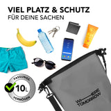 Where Tomorrow Dry Bag 10L - Style 01 - Grau robust und wasserdicht mit 10L Fassungsvermögen für Outdoor-Abenteuer.