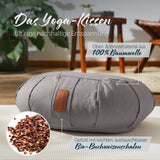 #DoYourYoga Yoga-Kissen Ganesh Halbmond Grau gefüllt mit Bio-Dinkelspelz, 100% Baumwolle, ideal für Meditation und Entspannung zu Hause.