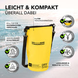 Where Tomorrow Dry Bag 5L - Style 01 - Gelb, wasserdichter, UV-geschützter Outdoor-Rucksack mit verstellbarem Schultergurt und robustem Rolltopverschluss.