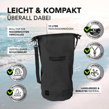 Where Tomorrow Dry Bag 10L - Style 01 - Schwarz, wasserdichter, robuster Rucksack mit UV-Schutz und verstellbarem Schultergurt.