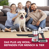 CLEANmaxx Akku-Zyklon-Staubsauger Digital-Display in anthrazit/silber/rot mit starkem Akku und Spezial-Bodendüse für Tierhaare und Hausstaub.