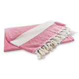 LUMALAND Baumwolldecke / Tagesdecke aus 100 % Baumwolle - ca. 200 x 240 cm - Rubin Rot mit Quasten und Muster.