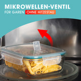 GOURMETmaxx Glas-Frischhaltedosen mit Mikrowellenventil Klick-it, 6-tlg., grün, dampfgaren ohne Hitzestau in Mikrowelle.