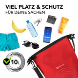 #DoYourOutdoor Dry Bag 10L - Rot wasserdichter, robuster Outdoor-Rucksack mit 10L Fassungsvermögen und verstellbarem Schultergurt.