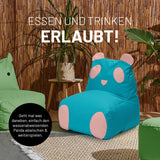 LUMALAND Kindersitzsack Animal Line Panda - Türkis/Pastell Pink, wasserabweisend, weich, ideal zum Sitzen und Spielen für Kinder.