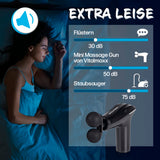 VITALmaxx Massage Gun - 6 Leistungsstufen, 4 Aufsätze, leise Anwendung, ergonomisch, kabellos, ideal für entspannende Tiefenmassage.