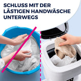 CLEANmaxx Faltbare Mini-Waschmaschine 9 L, leise & kompakt, ersetzt Handwäsche und reinigt Kleidung unterwegs schnell und effektiv.