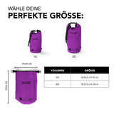 Where Tomorrow Dry Bag 10L - Style 01 - Lila, wasserdichter Outdoor-Rucksack mit Rolltop-Verschluss, UV-Schutz und verstellbarem Schultergurt.