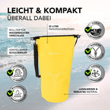 #DoYourOutdoor Dry Bag 30L Gelb mit wasserdichtem Rolltop, UV-Schutz, verstellbarem Schultergurt und robustem Material für Outdoor-Abenteuer.