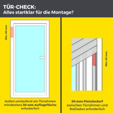 EASYmaxx Insect Protect Teleskop-Insektenschutzgitter Schwingtür Montagehinweise für Türrahmen mit 50 mm Platzbedarf und Auflagefläche.