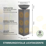 EASYmaxx LED-Dekosäule Beton-Optik mit Pflanzschale Mandala 87 cm, warmweiße Beleuchtung, Timerfunktion, ideal für Garten und Terrasse.