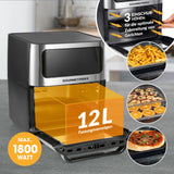 GOURMETmaxx Heißluft-Ofen Digital mit Sichtfenster, 12 l Edelstahl, 1800 Watt, 3 Einschubhöhen für vielseitiges Garen.