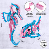 cbionic Flexibles Klemmbaustein-System – 2-in-1 Seepferdchen oder Fisch, flexibel formbare Bausteine für dynamische Naturbewegungen.